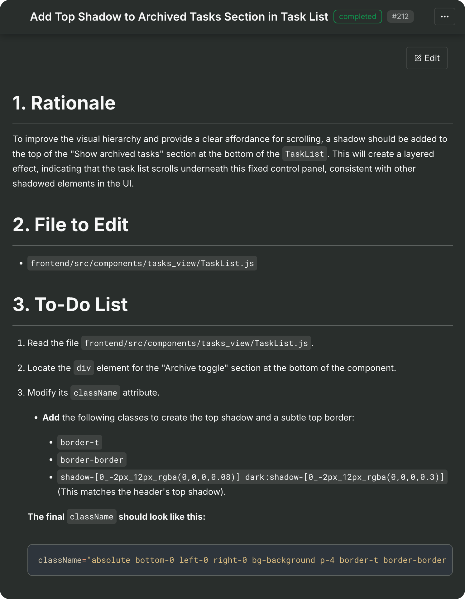 Task specification interface